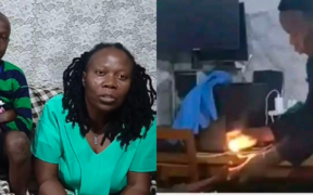 A collage of the mother with her son and a photo oher allegedly burning him PHOTO/FB