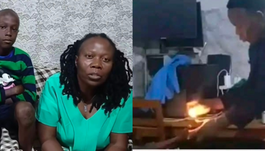 A collage of the mother with her son and a photo oher allegedly burning him PHOTO/FB
