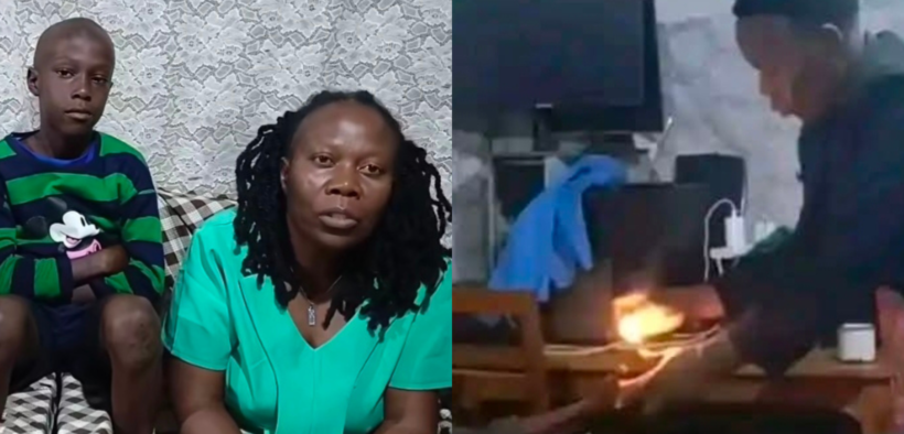 A collage of the mother with her son and a photo oher allegedly burning him PHOTO/FB