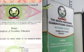 A collage photo of KCSE certificate and KNEC office. Photo / File