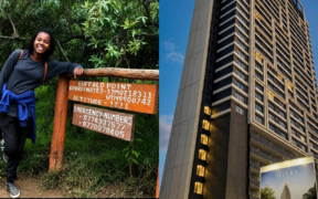 A collage photo of Margaret Wambui and the buidling which she is said to fall from . Photo /File