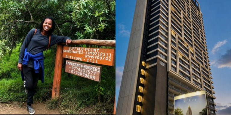 A collage photo of Margaret Wambui and the buidling which she is said to fall from . Photo /File