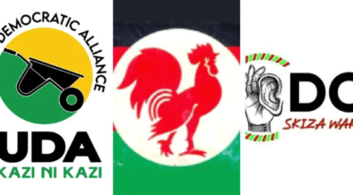 A collage photo of UDA , DCP and KANU political party . Photo/ File