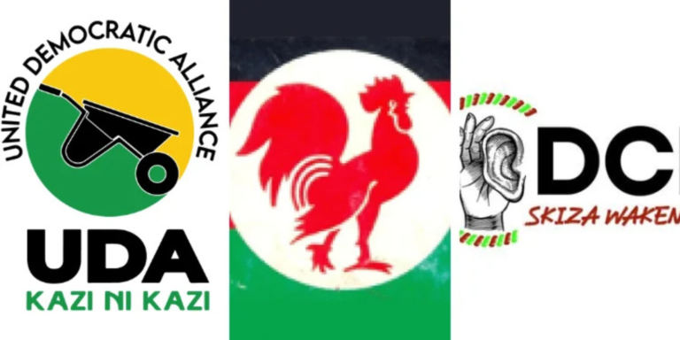 A collage photo of UDA , DCP and KANU political party . Photo/ File