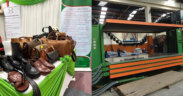 A collage photo of leather shoes and the machine for makingh the leather equipments. Photo /Kenya Leather