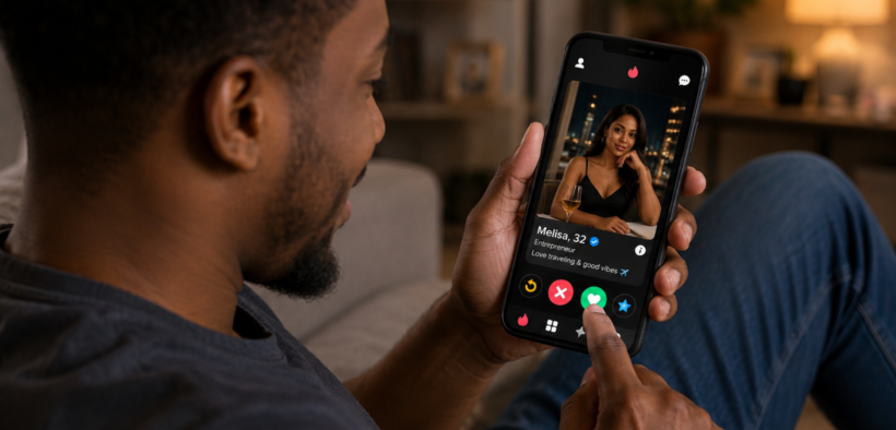 A man browses profiles on a dating app using his smartphone. PHOTO/AI