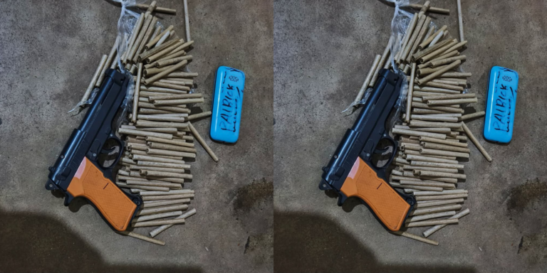 A mobile phone, a toy pistol and roll of cannabis sativa recovered by police PHOTO/NPS