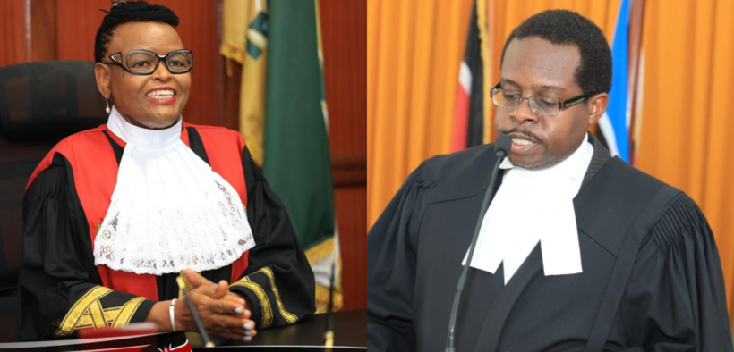 A photo collage of CJ Martha Koome and LSK President Charles Kanjama