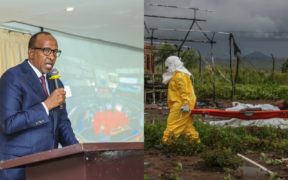 A photo collage of Health Cabinet Secretary Aden Duale and medical personnel wearing personal protective equipment (PPE) carrying a patient on a stretcher at a hospital in Rwampara on May 21, 2026. PHOTO/Aden Duale X/Seros Muyisa/AFP