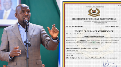 A photo collage of Interior CS Kipchumba Murkomen and a sample of Certificate of Good Conduct. PHOTO/Courtesy.