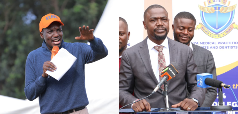 A photo collage of Kisii Governor Simba Arati and KMPDU Secretary-General Dr. Davji Bhimji Atellah