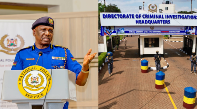 A photo collage of Police IG Douglas Kanja and DCI headquarters