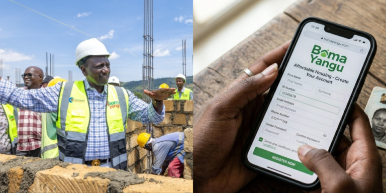 A photo collage of President William Ruto presiding over the groundbreaking ceremony for a major affordable housing project at Konza Technopolis on Monday, October 13, 2025, and the Boma Yangu platform. PHOTO/ Courtesy.