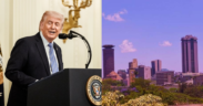 _A photo collage of U.S President Donald Trump and an aerial photo of Nairobi CBD
