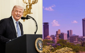 _A photo collage of U.S President Donald Trump and an aerial photo of Nairobi CBD
