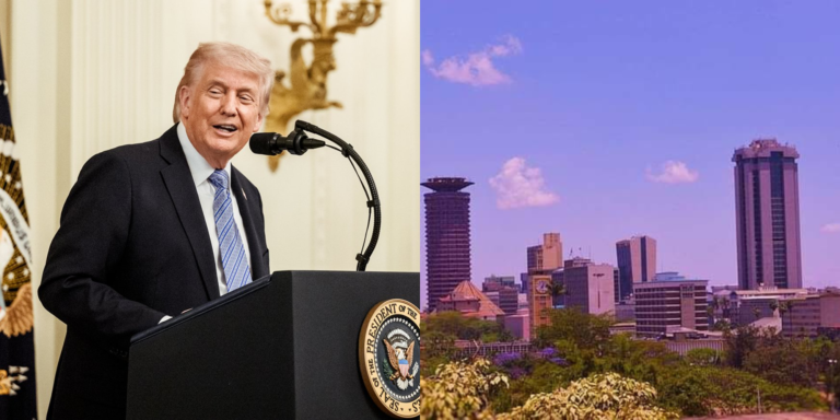 _A photo collage of U.S President Donald Trump and an aerial photo of Nairobi CBD
