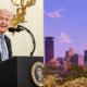 _A photo collage of U.S President Donald Trump and an aerial photo of Nairobi CBD