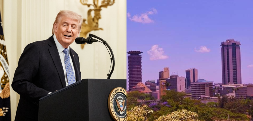 _A photo collage of U.S President Donald Trump and an aerial photo of Nairobi CBD