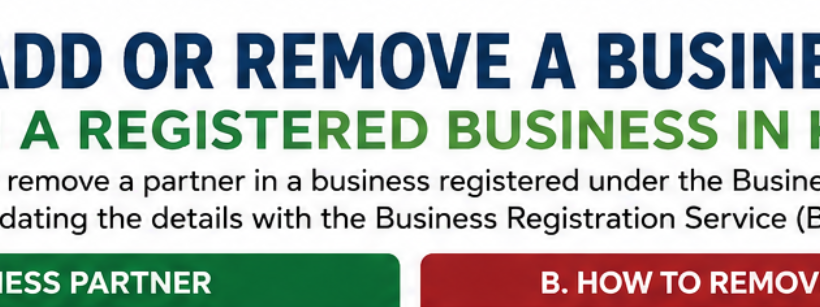 To add or remove a business partner in Kenya, you must update the official registry online via the Business Registration Service (BRS) Portal on eCitizen.