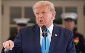 A photo of US president Donald Trump speaking at a past gathering . Photo/ White House
