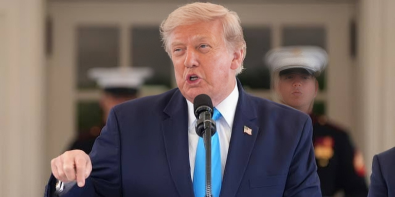 A photo of US president Donald Trump speaking at a past gathering . Photo/ White House