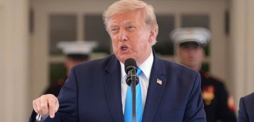 A photo of US president Donald Trump speaking at a past gathering . Photo/ White House