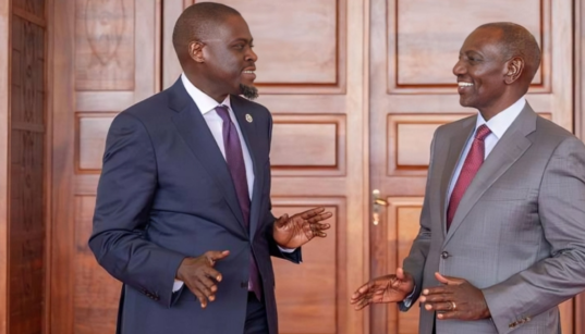 A photo of president William Ruto and Nairobi governor Johnson Sakaja. Photo/ File