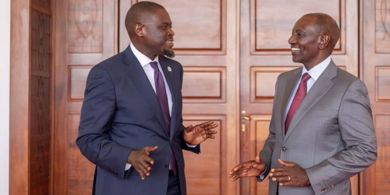 A photo of president William Ruto and Nairobi governor Johnson Sakaja. Photo/ File