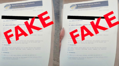 A photo showing the notice of KeNHA warning the public on fake employment contract letters. Photo/ KeNHA/ X