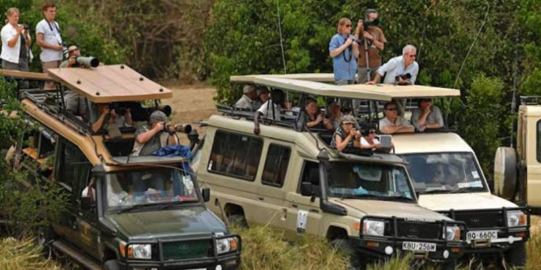 A photo showing tourists taking photos during their tour in Amboseli park. Photo / File