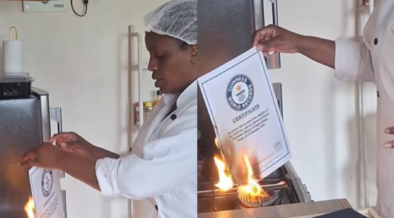 Doky Dorcas burning her Guiness world record certificate PHOTO/FB