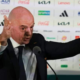 FIFA President Gianni Infantino Press Conference – Estadio Azteca, Mexico City, Mexico – June 10, 2026 FIFA President Gianni Infantino with the FIFA World Cup trophy during the press conference
