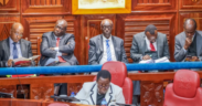 DP Rigathi Gachagua with his legal team, led by Senior Counsel Paul Muite, follow proceedings during his impeachment trial at the Senate on October 16, 2024. PHOTO | COURTESY