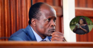 Former Migori Governor Okoth Obado at Milimani Law Court on July 14, 2022, with an insert of late Sharon Otieno. PHOTO/FILE.