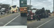 Grisly road accident featuring a Tahmeed Bus and several Lorrie’s along Mombasa Road.