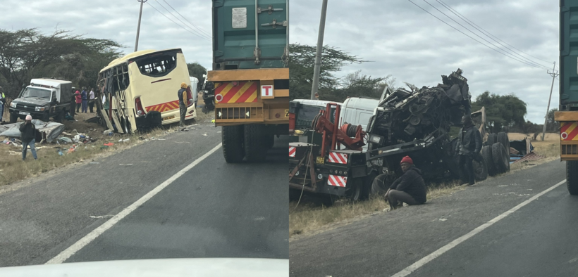 Grisly road accident featuring a Tahmeed Bus and several Lorrie’s along Mombasa Road.