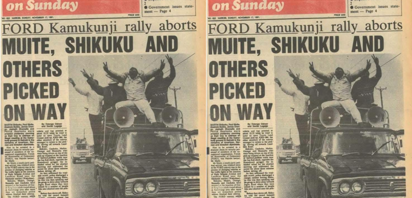 A photo of Mzee Julius Kago during the Kamkunji rally . Photo/ James Orengo / X