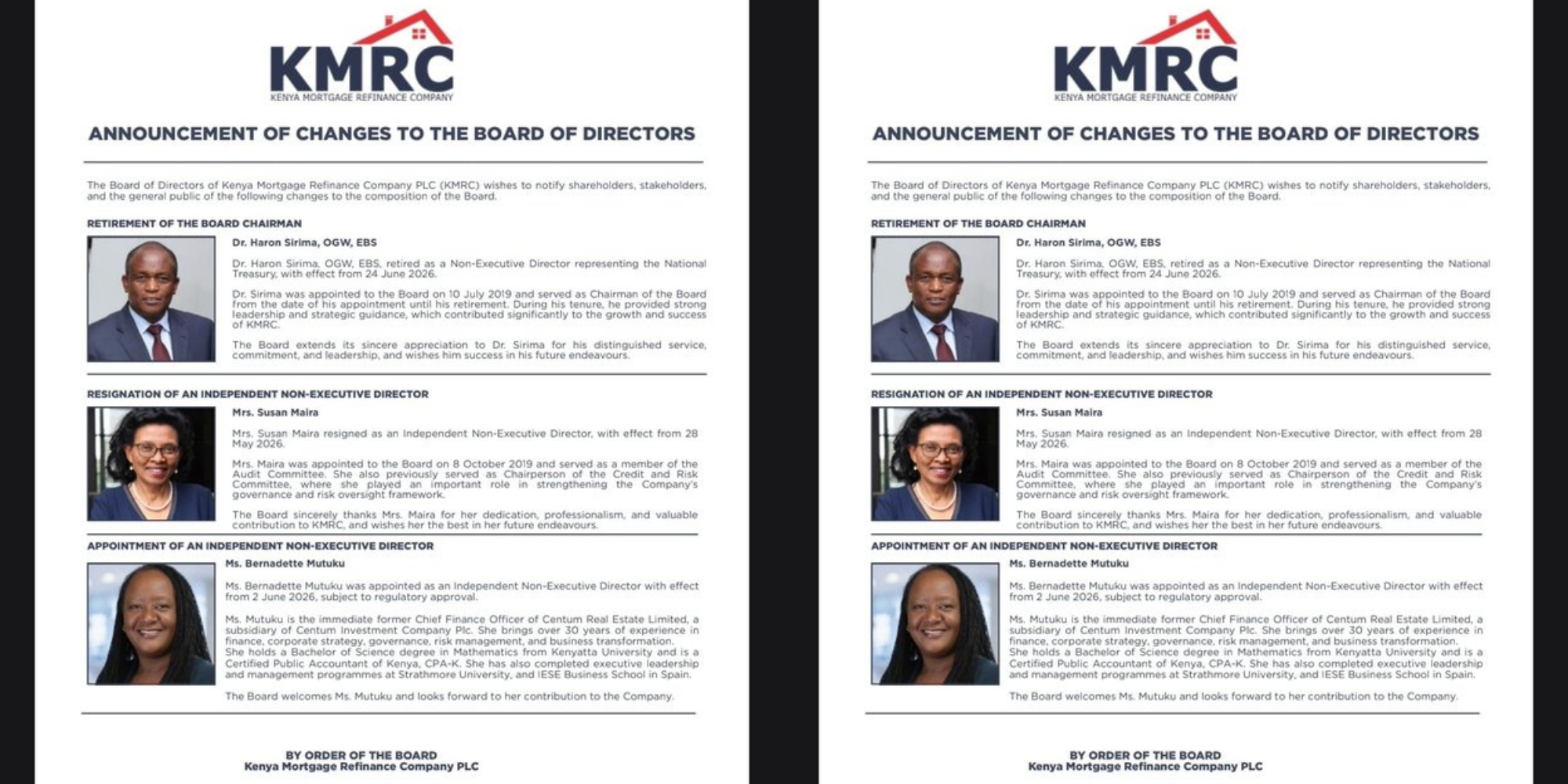 A photo showing KMRC board changes. Photo/ KMRC