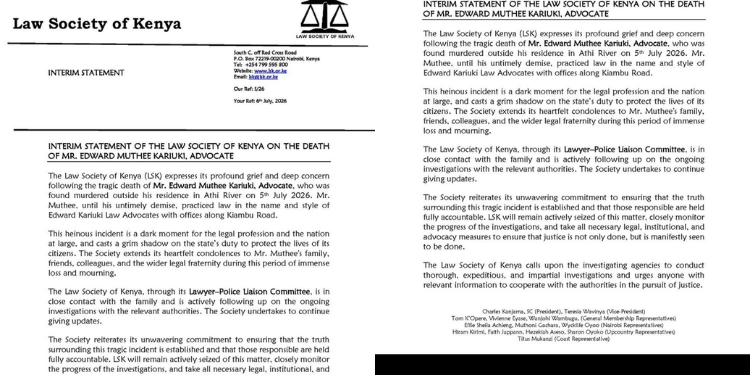 LSK Demands Justice after Advocate Edward Muthee Kariuki Murdered in Athi River