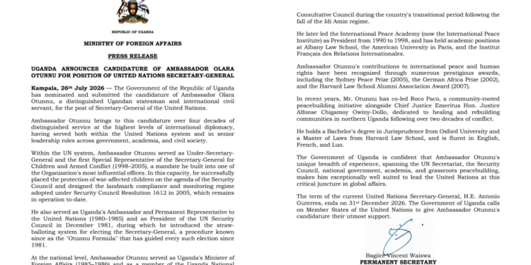 Statement released by Uganda Ministry of Foreign Affairs PHOTO/MFA