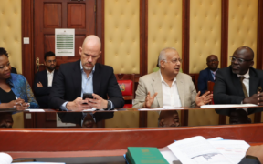 Bharat Shah, a director of the KAM Board, together with KAM CEO Tobias Alando at the National Assembly building during the discussion of 433% Excise Duty on industrial sugar. PHOTO/ KAM