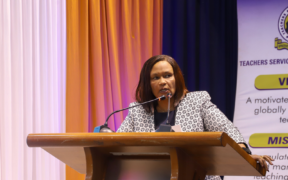 TSC Ag. CEO Ms. E. J. Mitei speaking during the stakeholder engagement at KISE on June 9, 2026. PHOTO/TSC X.