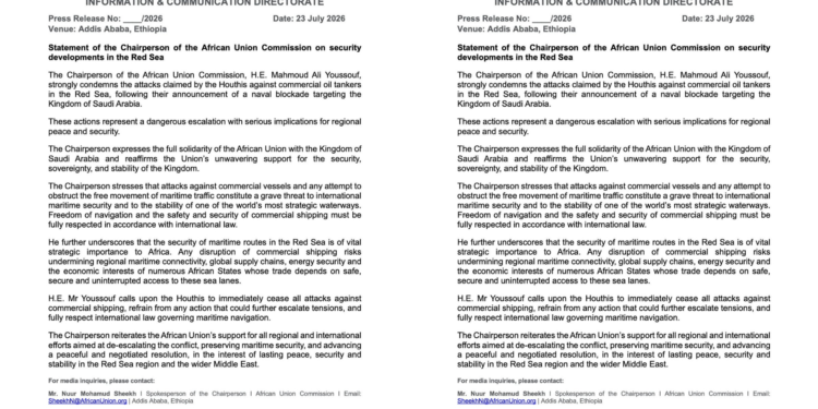 The statement by AU dated July 23 2026 PHOTO/AU