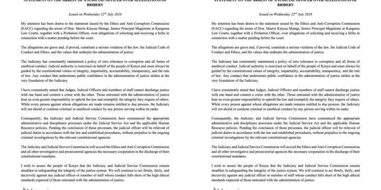 The statement released by CJ Martha Koome on July 22 2026 PHOTO/CJ
