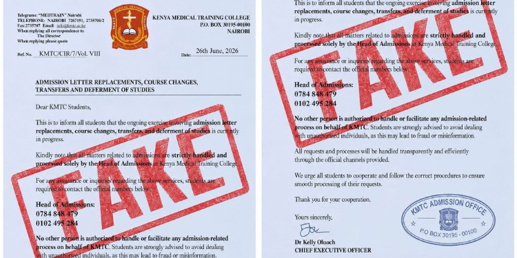 The KMTC Collage issues a warning against fraudsters who claim to offer admissions.