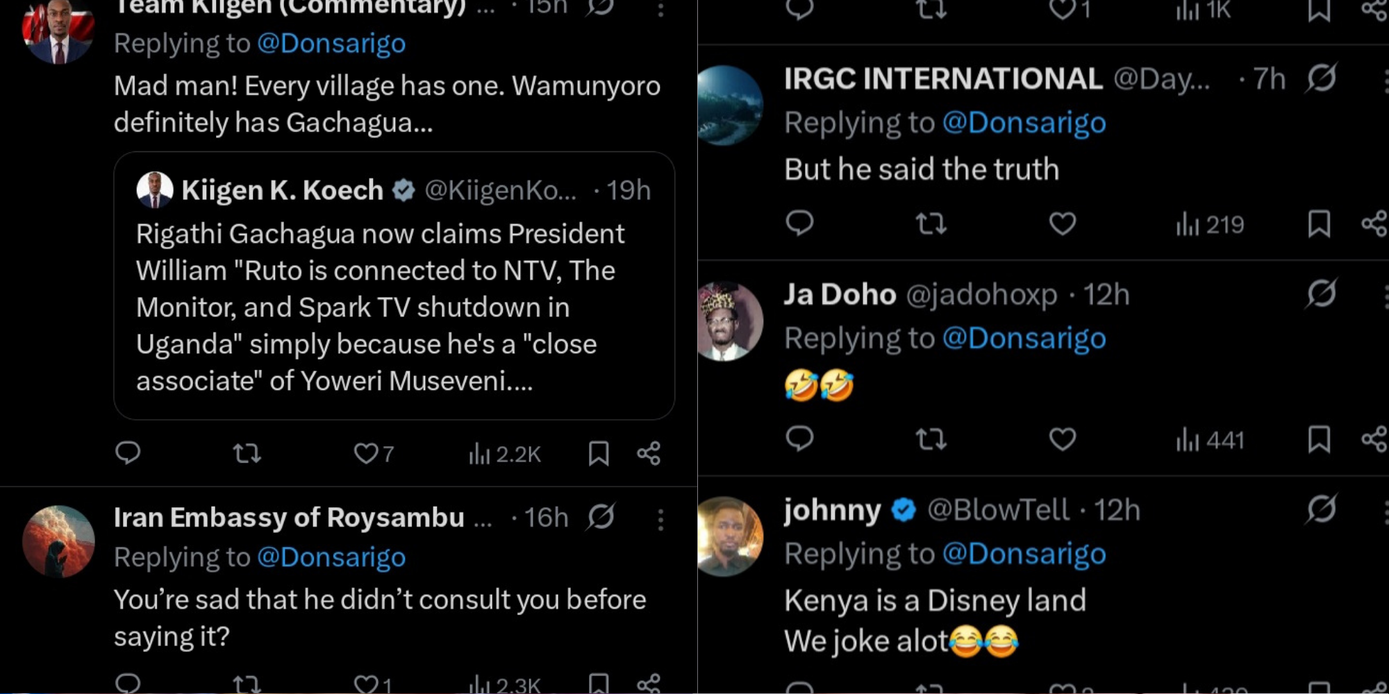 Reactions from X after Gachagua linked President Ruto to the closure of NTV Uganda on June 30, 2026, sparking heated debate and criticism. PHOTO/ Screengrab X