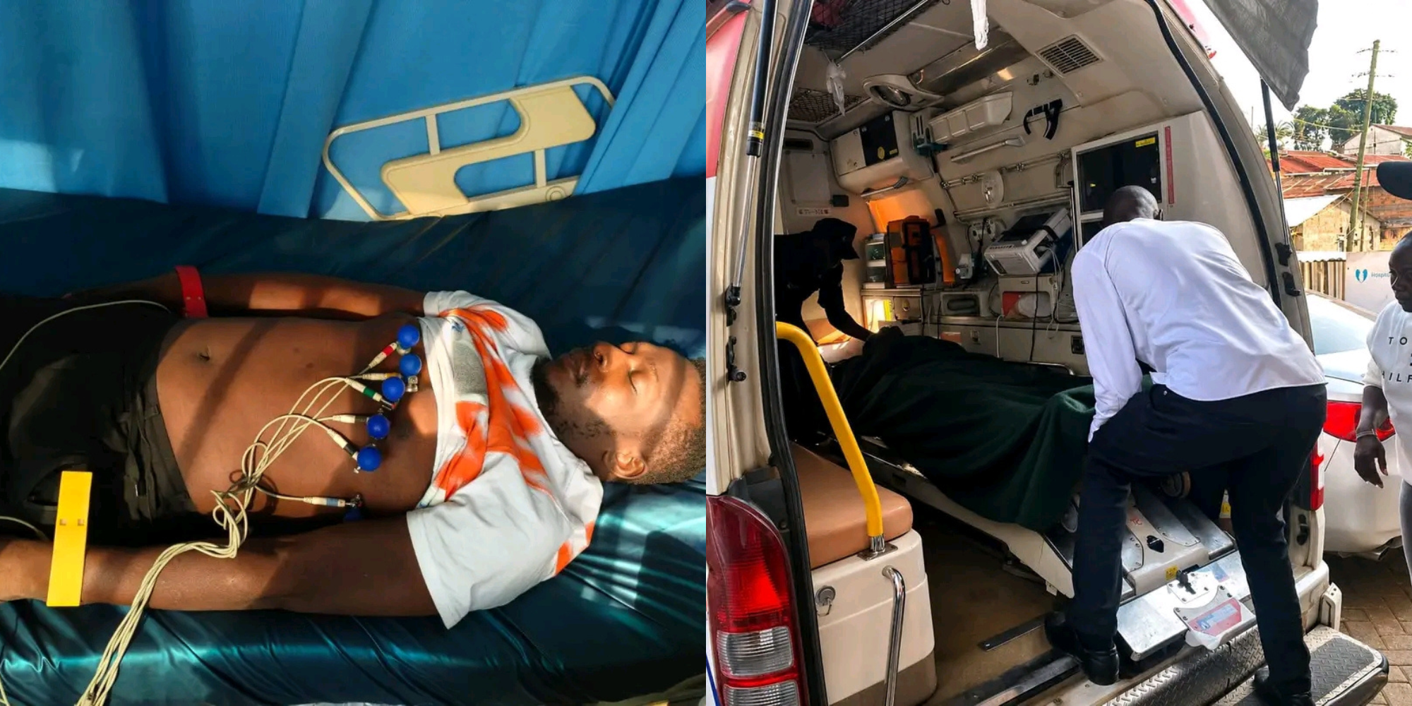 A photo collage of the last moments of Tony Ndiema while being transferred to a hospital in Kisii. PHOTO/ Ndiema FB