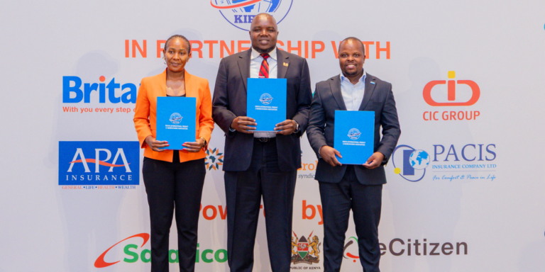 From left: Dynamique Insurance Brokers Ltd Managing Director Mildred Kauso, Kenya International Freight and Warehousing Association (KIFWA) National Chairman Fredrick Aloo, and Britam Chief Executive Officer, General Insurance, James Mbithi, during the launch of the Digital Marine Cargo Insurance Platform at the Argyle Hotel, Nairobi, on June 30, 2026. PHOTO/ FILE