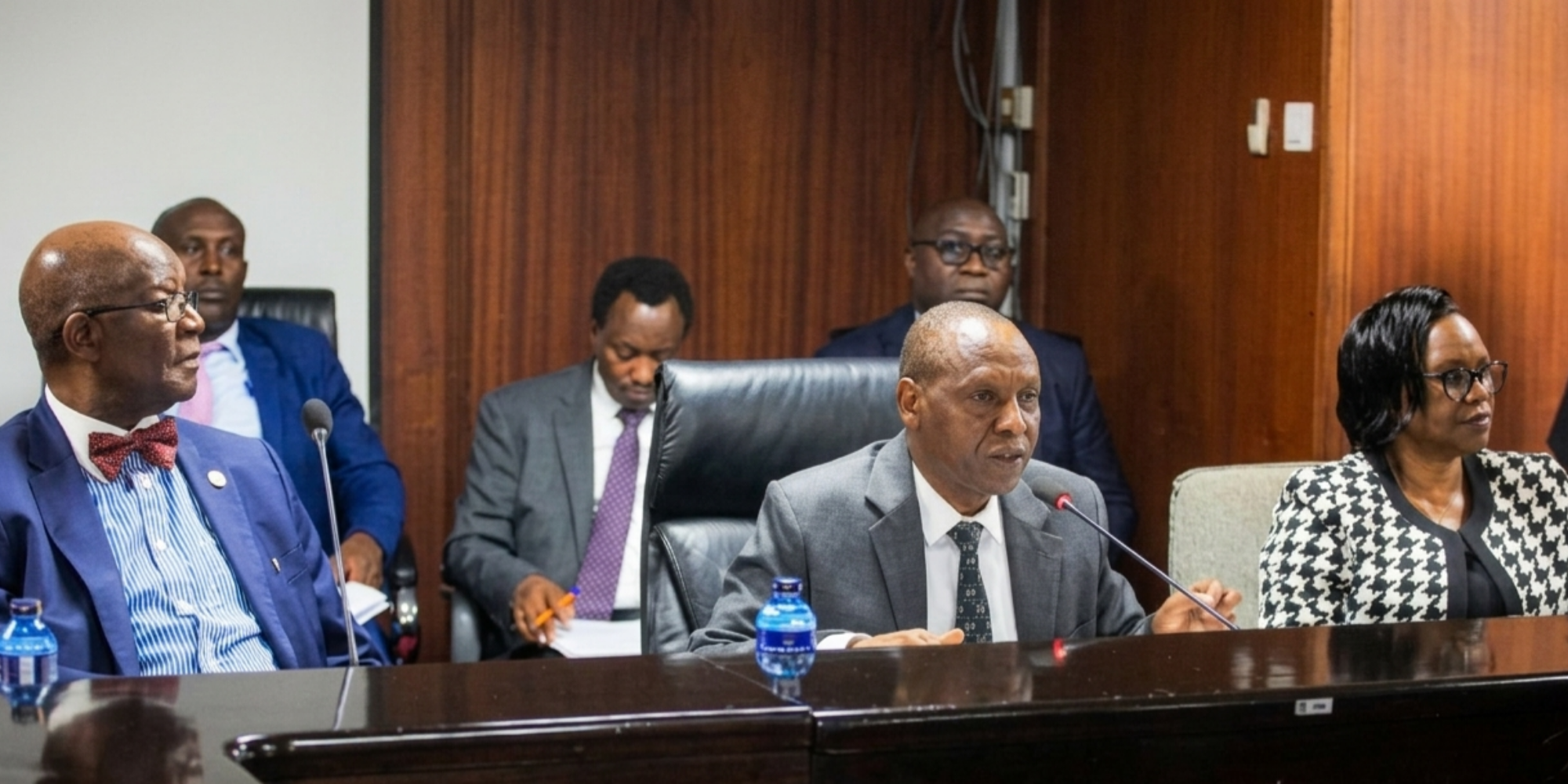 Moi University Council Chair Prof Noah Midamba, Ag VC Prof Kiplagat Kotut and Ag DVC Prof Loice Maru before the Education Committee on July 2, 2026. PHOTO/ Elvis Ogina, Standard