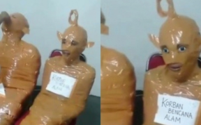 Thieves turned into “Teletubbies” after Indonesian locals wrapped them entirely in tape, sparking mixed reactions online after the viral video. PHOTO/ Screengrab